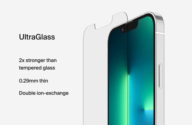 Belkin UltraGlass – szkło ochronne do iPhone’a, 2x mocniejsze od szkła hartowanego, ultracienkie 0,29 mm, podwójna wymiana jonowa.